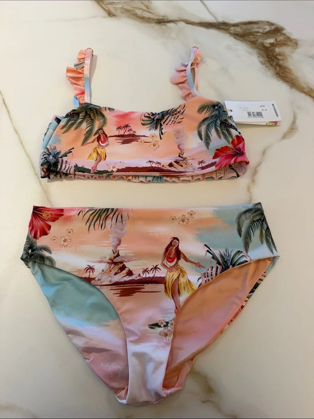 Agua Bendita Girls Pink Tropical Print Two-Piece Swim Set 14